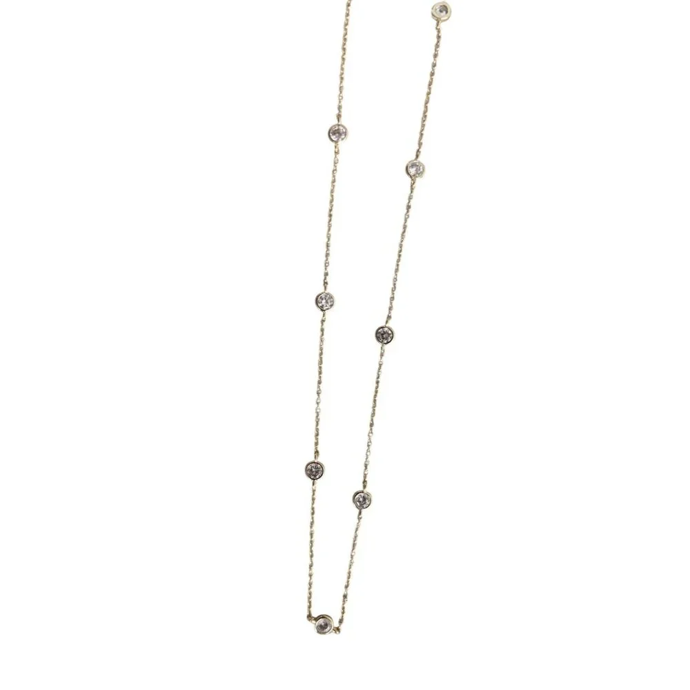 Gold-Plated Necklace With Round Crystal Stations & Lobster Clasp